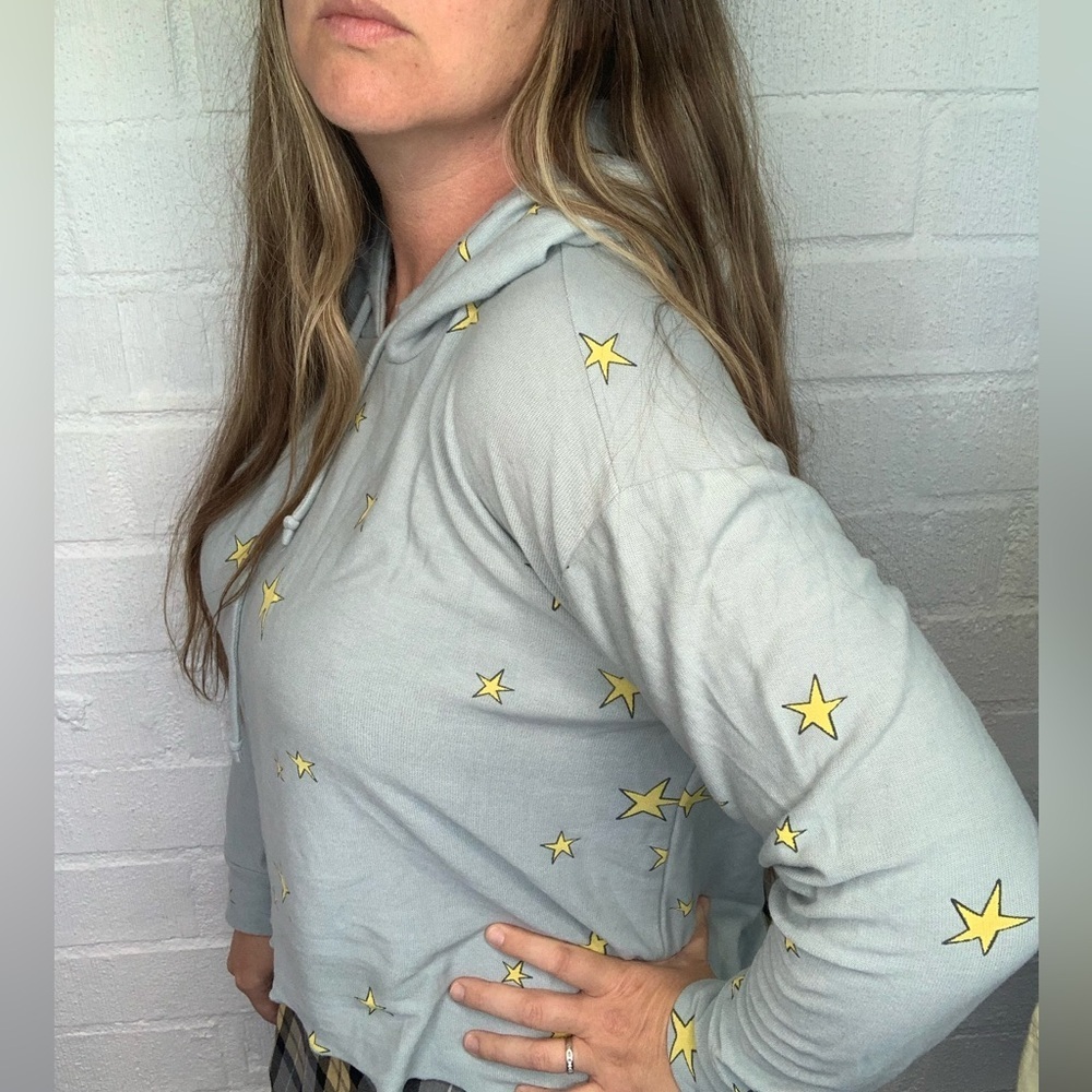 Chaser Star Print Hooded Blue Long Sleeved Shirt size Large